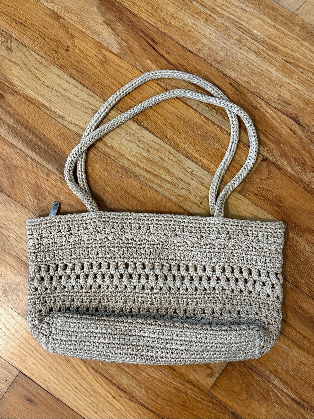 VTG The Sak Purse Crochet Tote Bag in Beige - Lightweight Everyday Shoulder Bag